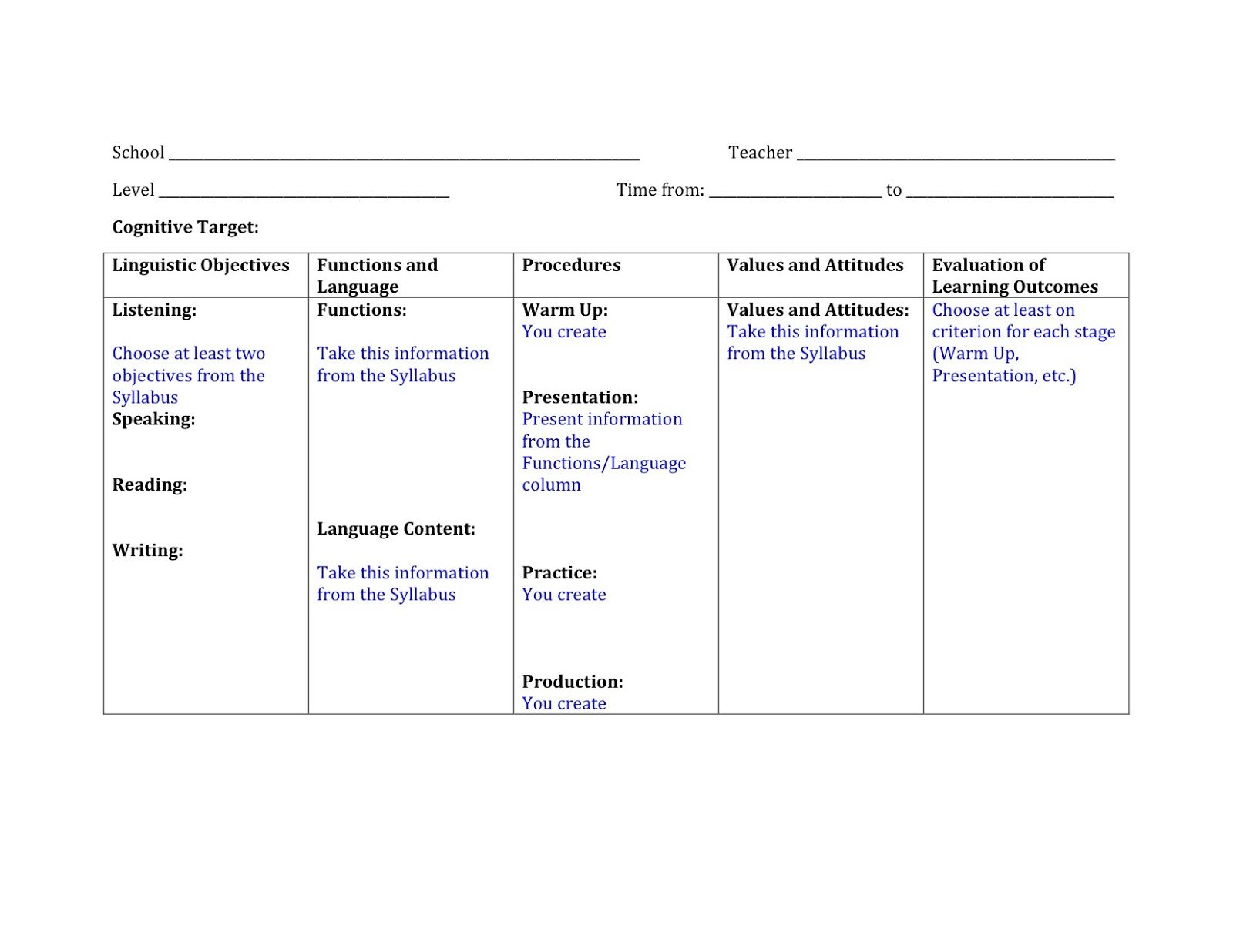 Foreign Language Lesson Plan Format - Google Search