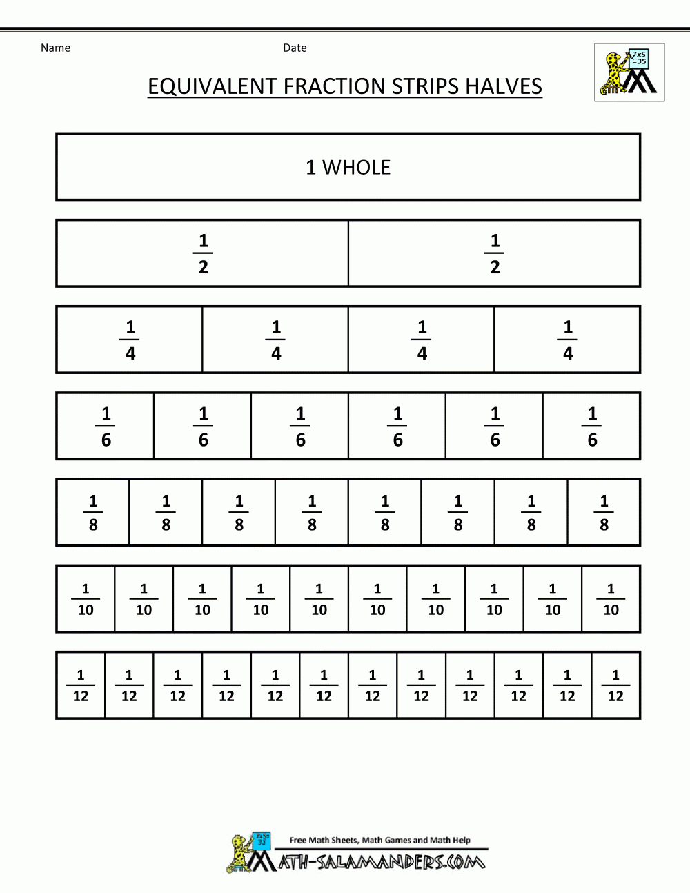 Fraction Strip - Equivalent Fractions | Fractions, Math