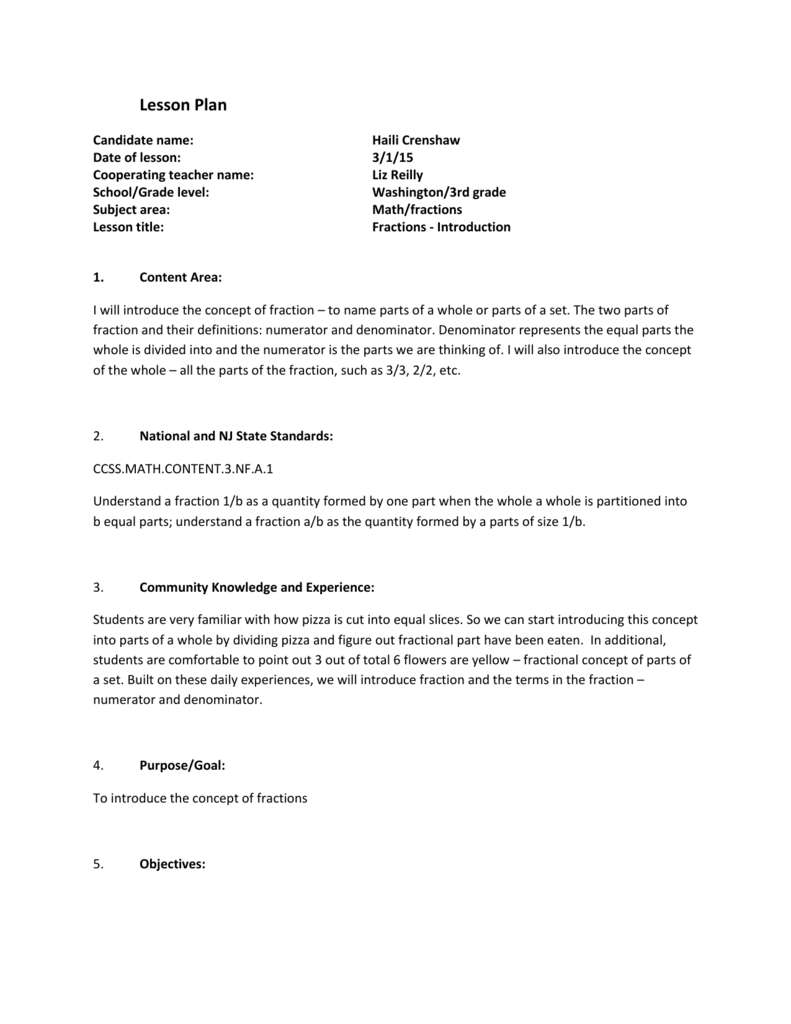 Fractions Lesson Plan