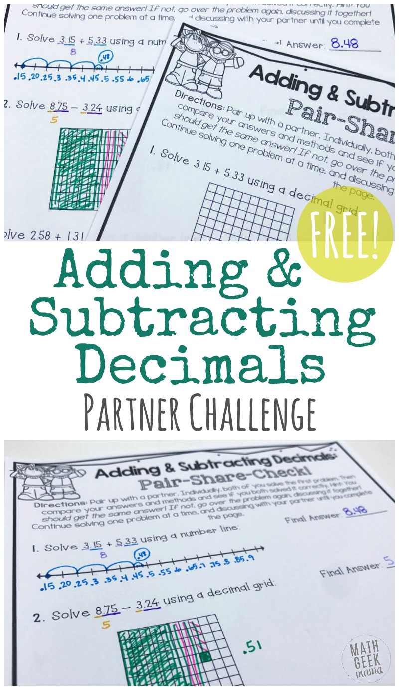 Free} Adding &amp;amp; Subtracting Decimals Partner Activity!