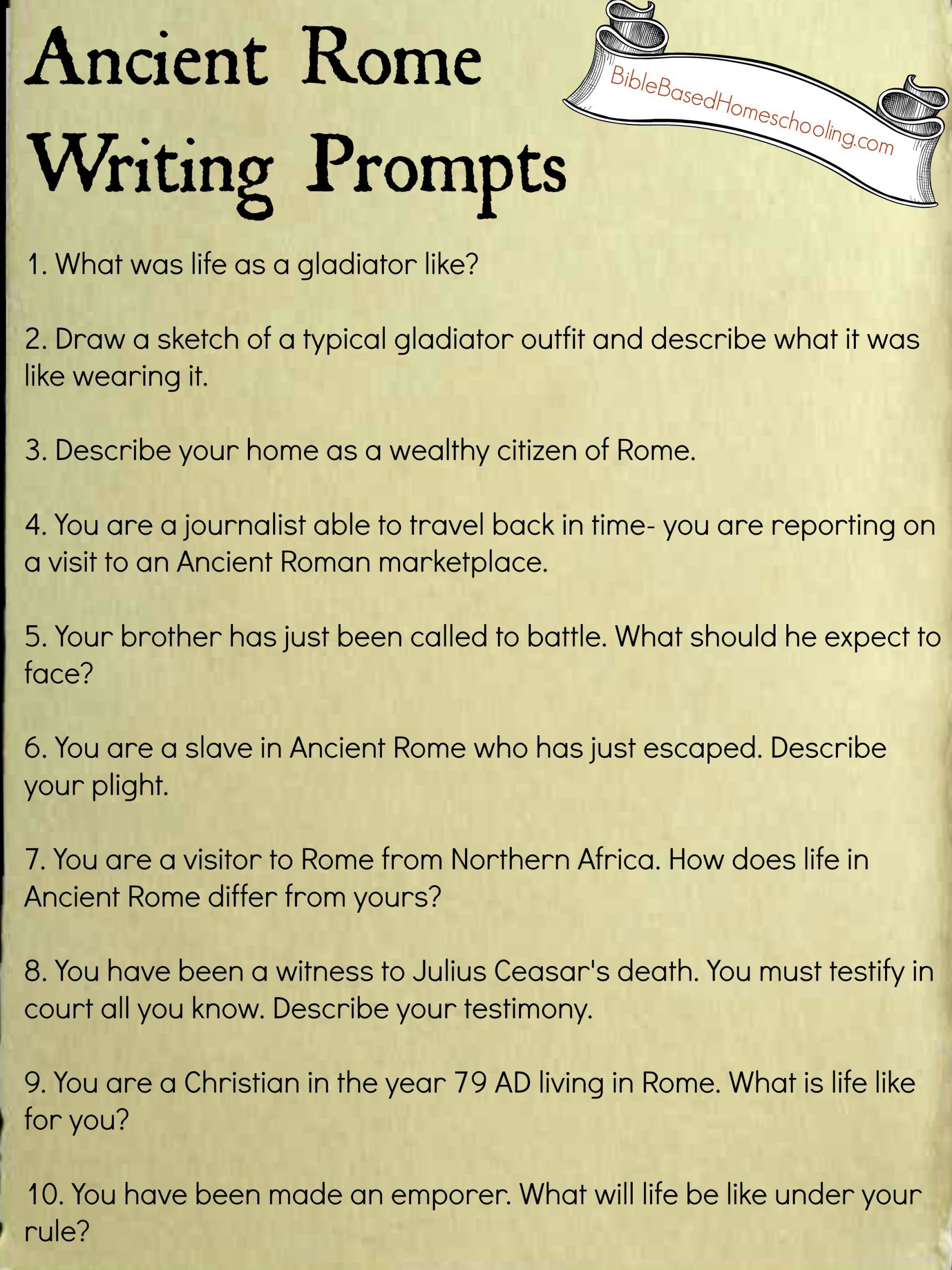 Free Ancient Rome Writing Prompts Printable | Ancient Rome