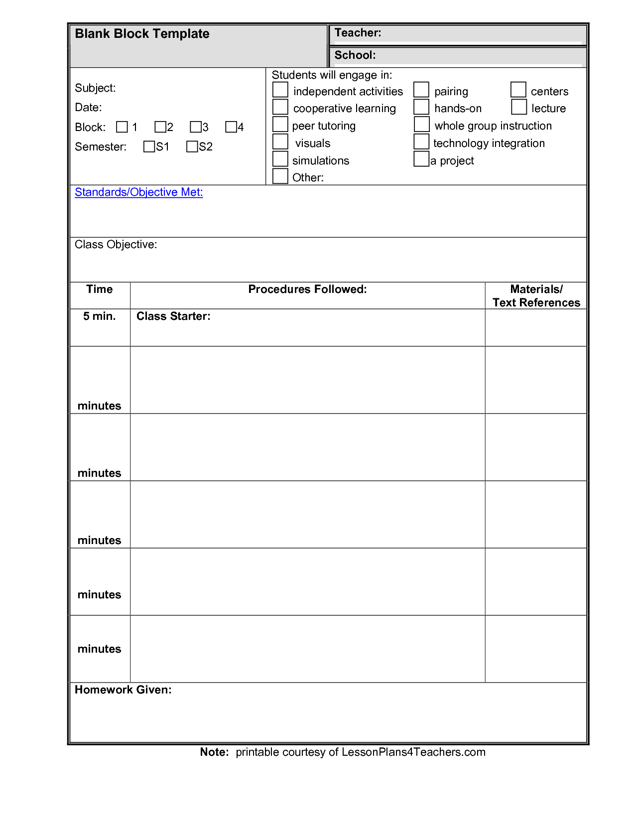 Free Blank Lesson Plan Templates Best Business Template