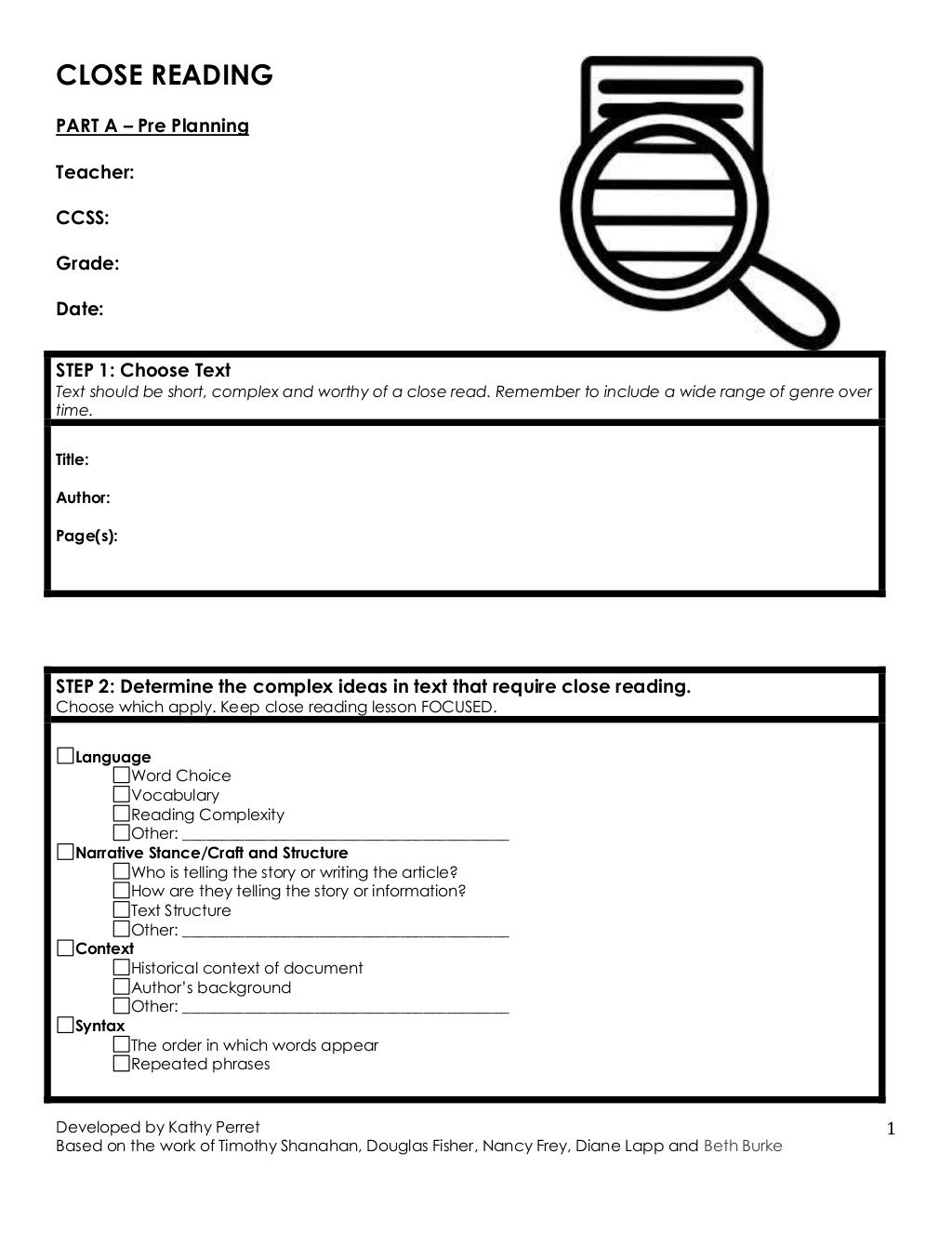 Free Close Reading Planning Template (.docx): Must Create A