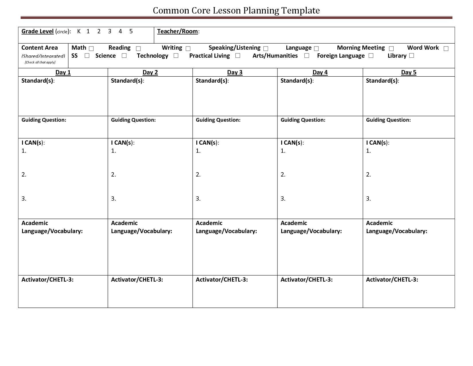 Free Kindergarten Lesson Plans With Common Core Invitati