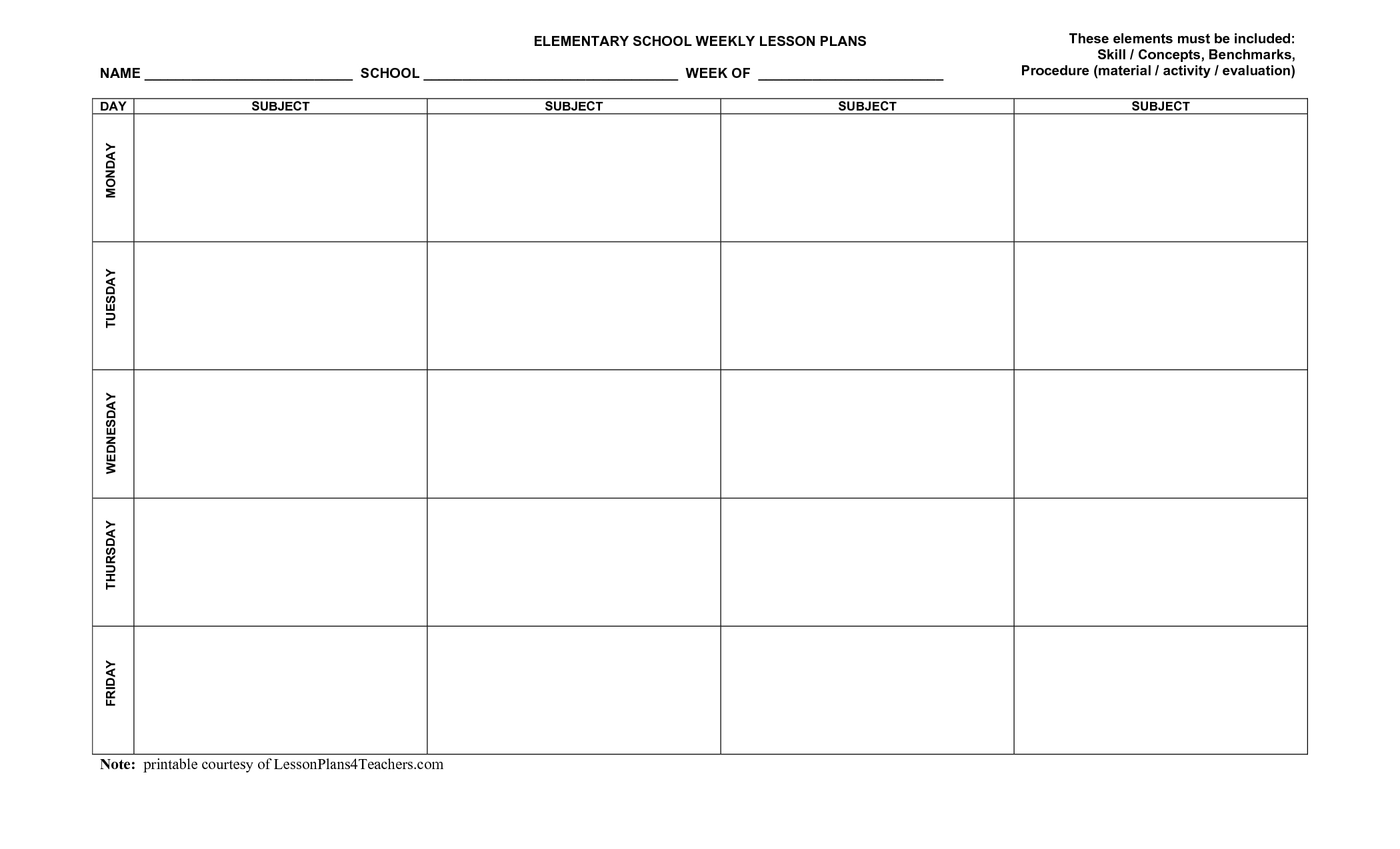 Weekly Lesson Plan Template - Lesson Plans Learning For Blank Preschool Lesson Plan Template