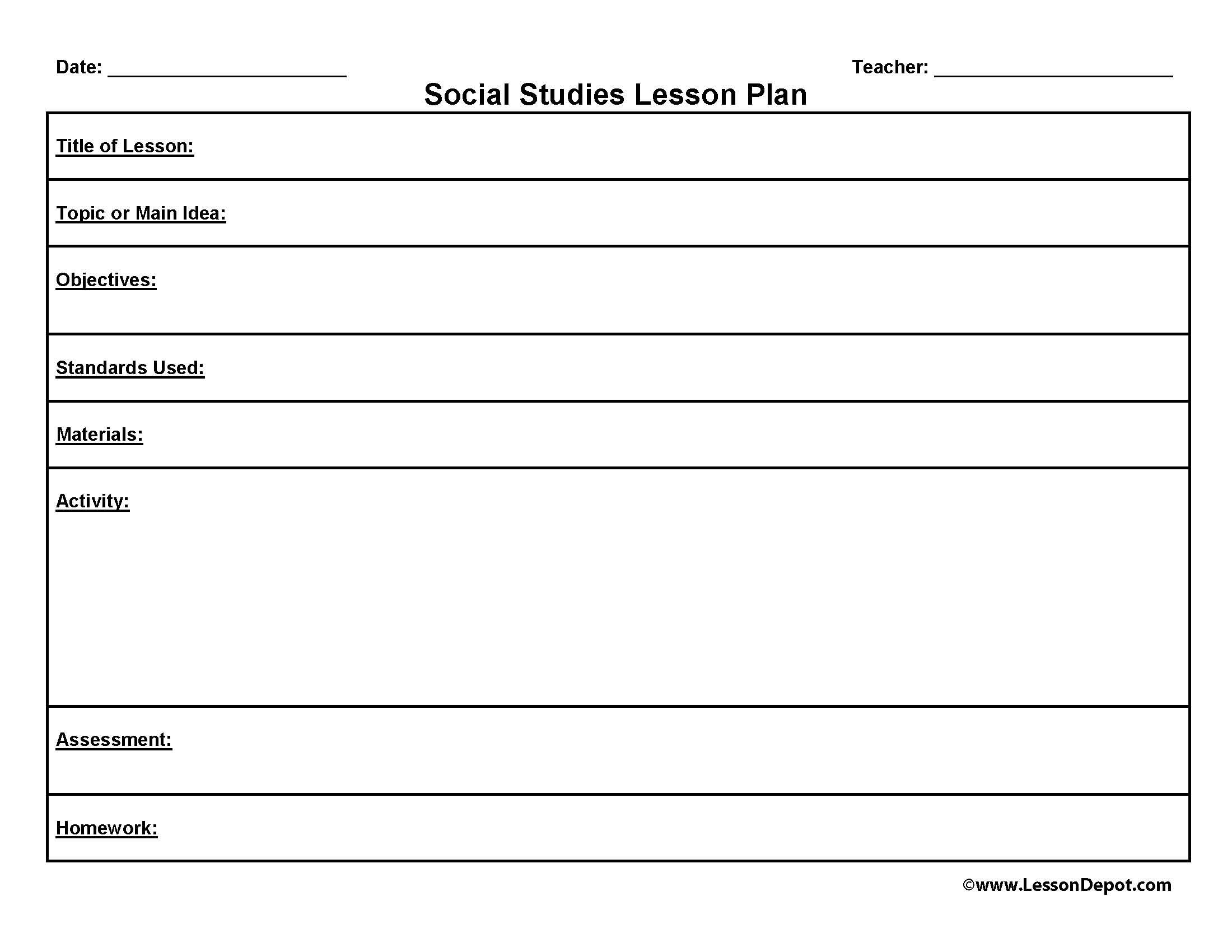 Free Lesson Plan Forms | Social Studies Lesson Plan Template