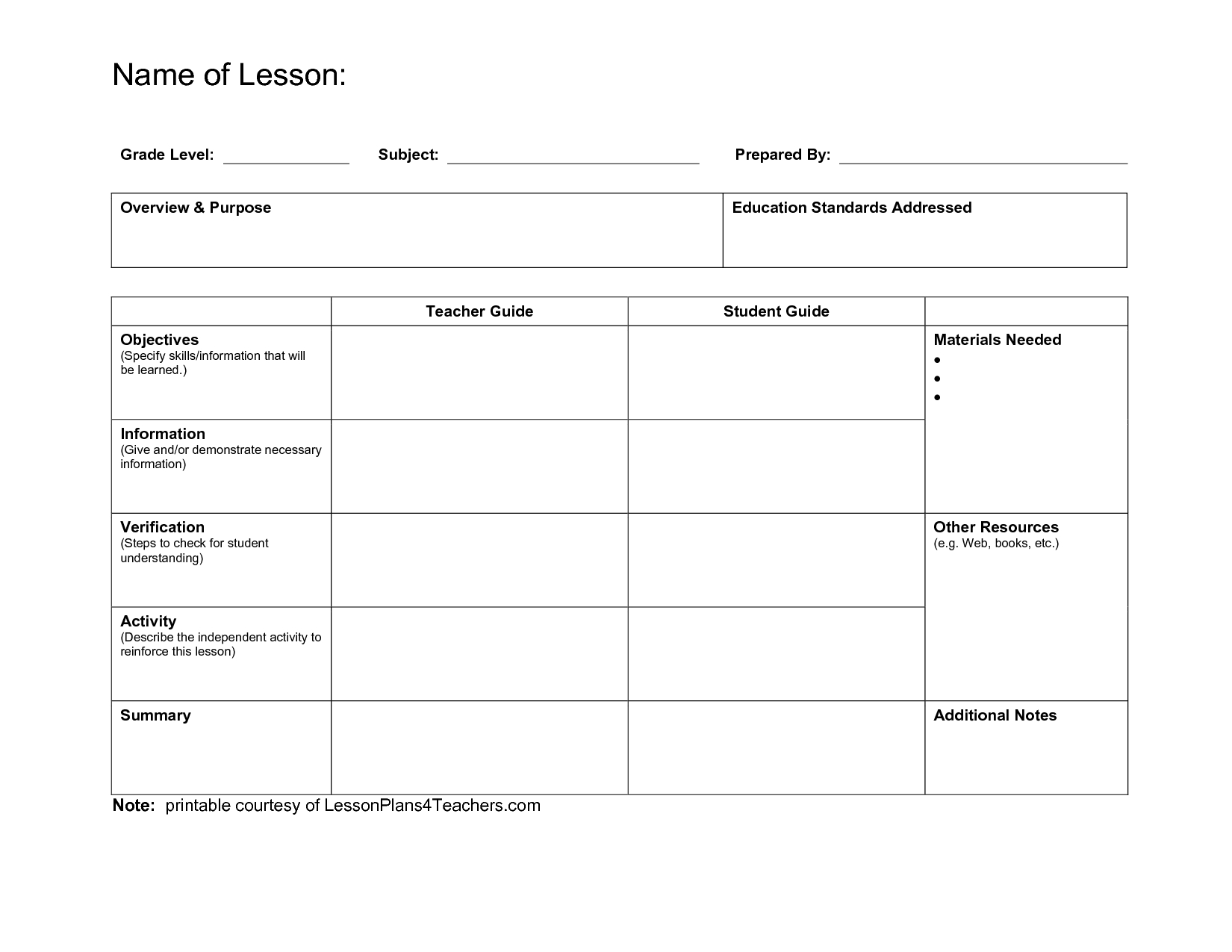 Free Lesson Plans Templates For Elementary Teachers - Akali