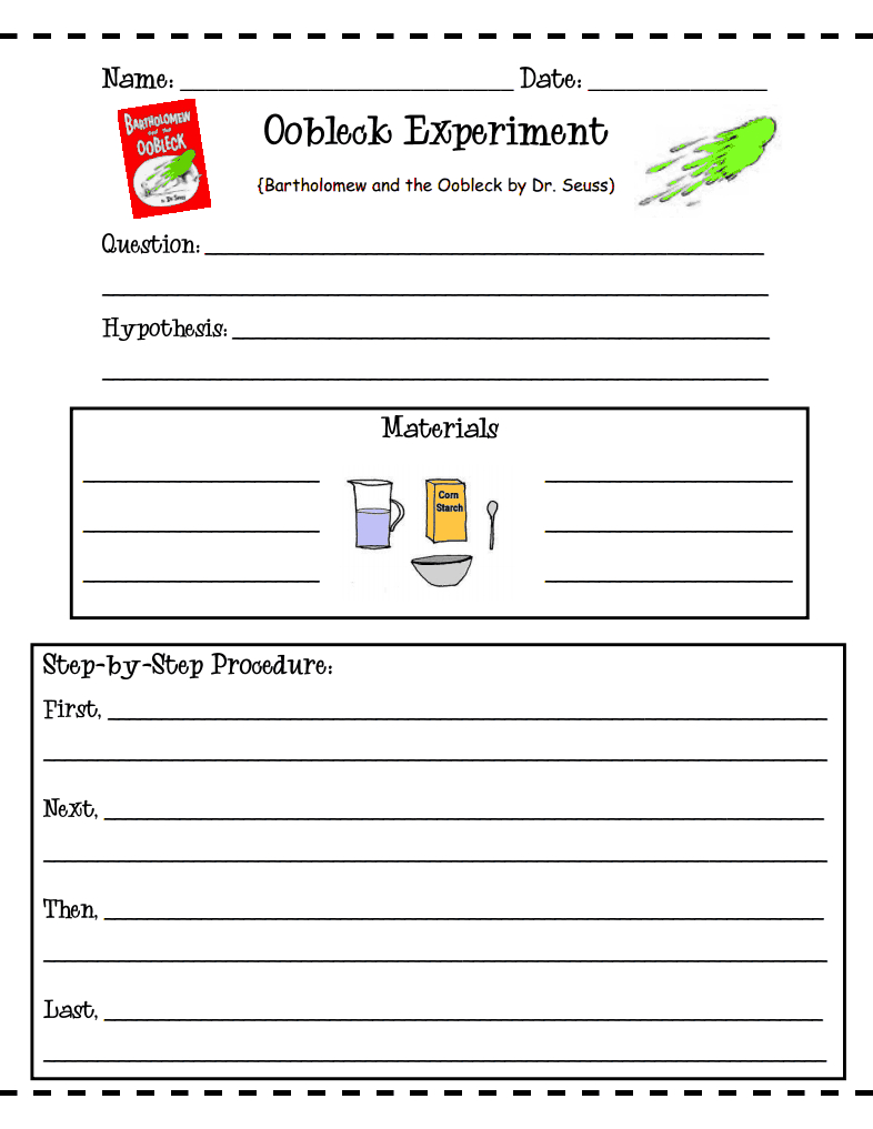 Free Oobleck Experiment Worksheets; Use During Chapter On