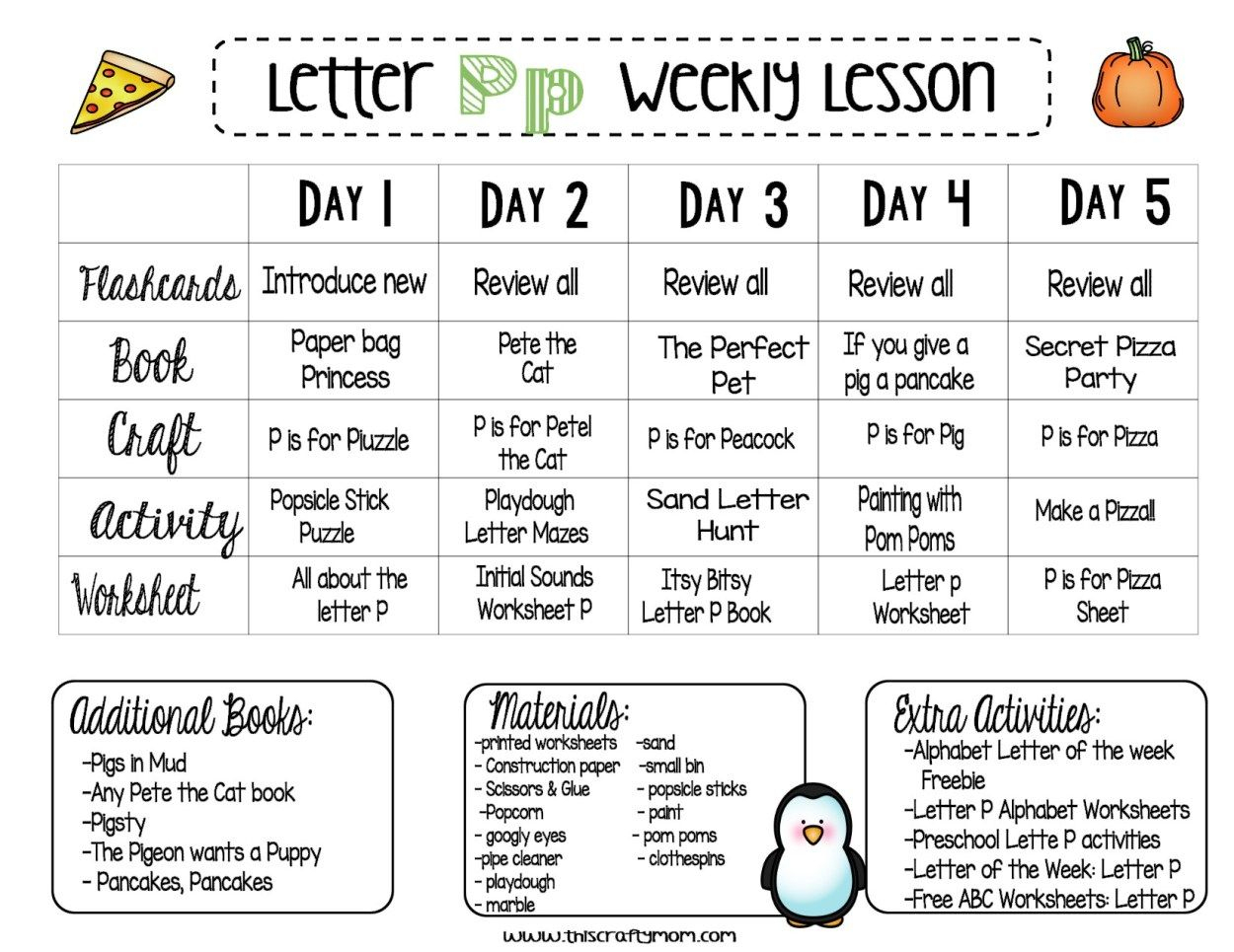 Free Preschool Letter P Weekly Lesson Plan - Letter Of The