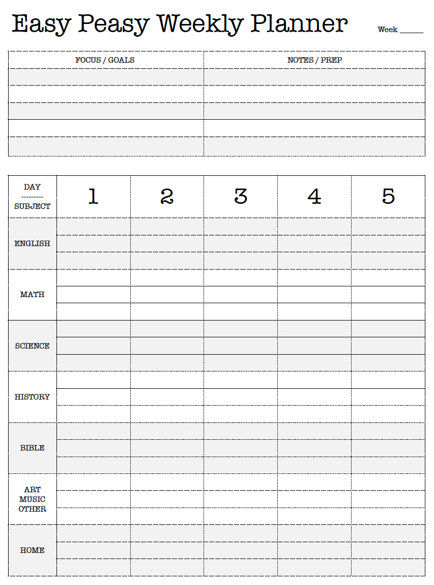 Free Printable. Easy Peasy Weekly Planner. Lesson Plan. Work