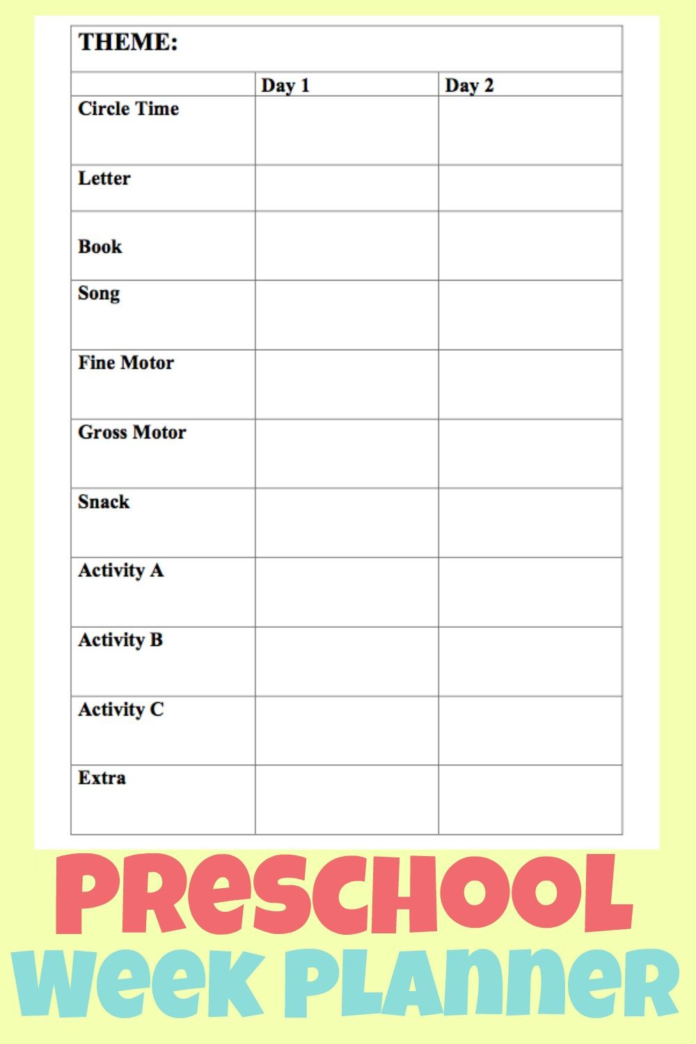 Free Printable Two Day Preschool Lesson Planner | Preschool