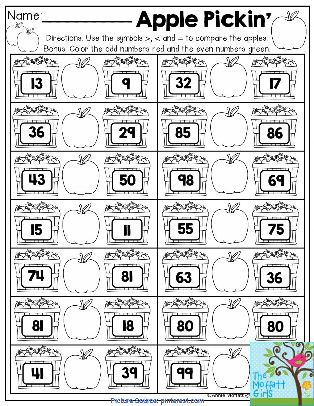 Fresh Comparing Numbers Lesson Plan 2Nd Grade Apple Pickin