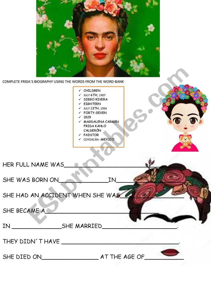 Frida Kahlo Biography- With Key - Esl Worksheetadriro824