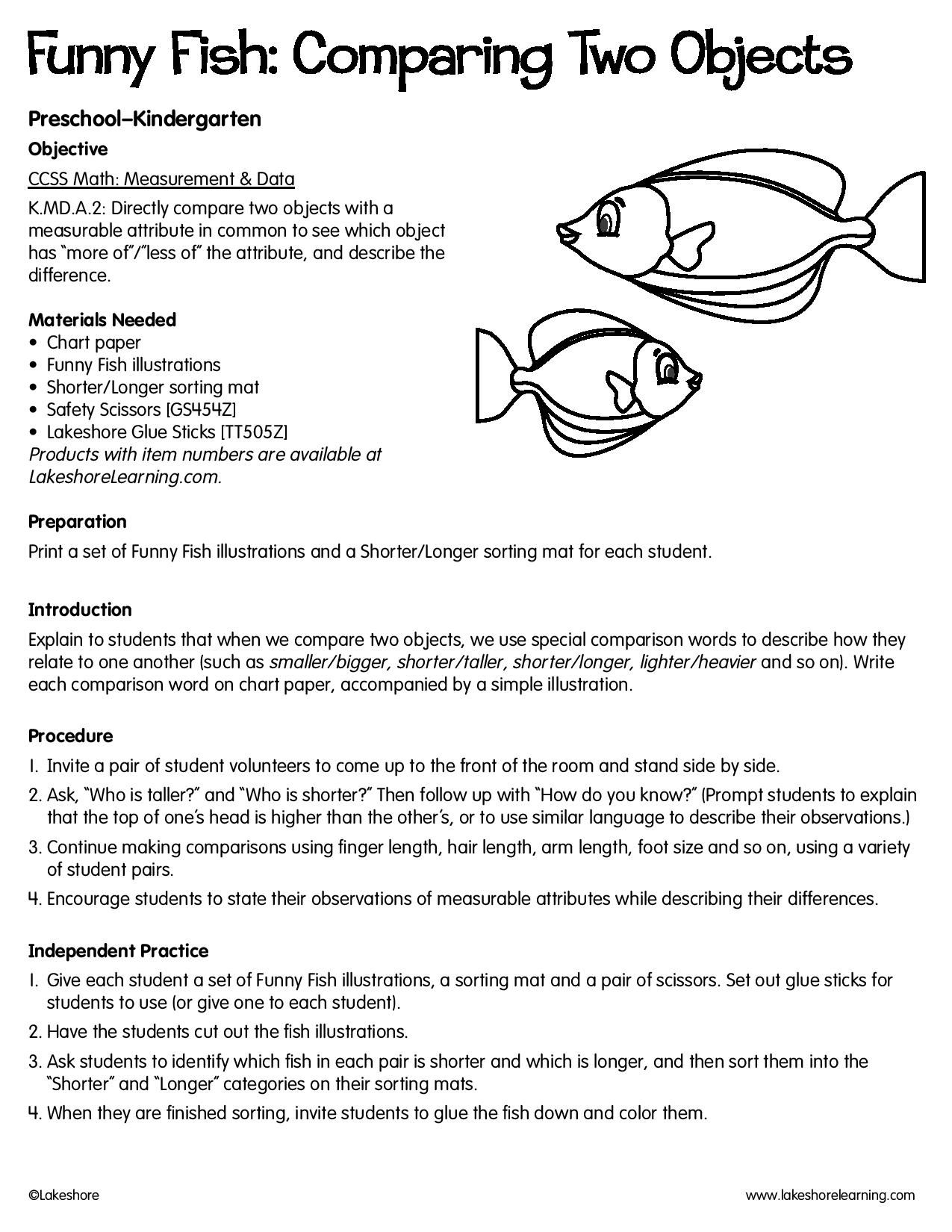 Funny Fish: Comparing Two Objects #lessonplans | Ccss Math