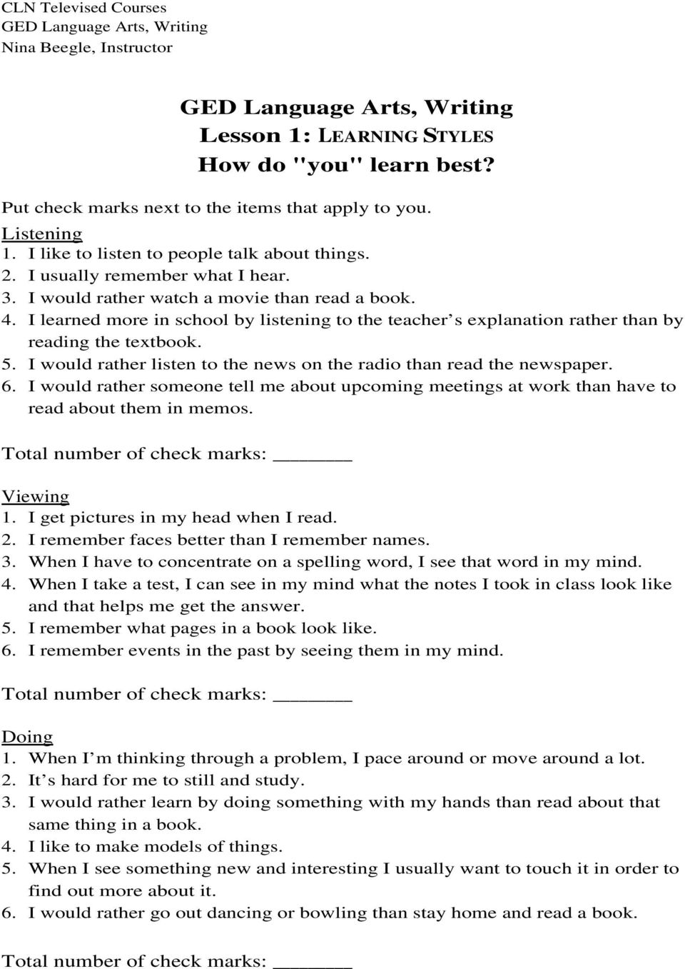 Ged Language Arts, Writing Lesson 1: Noun Overview Worksheet