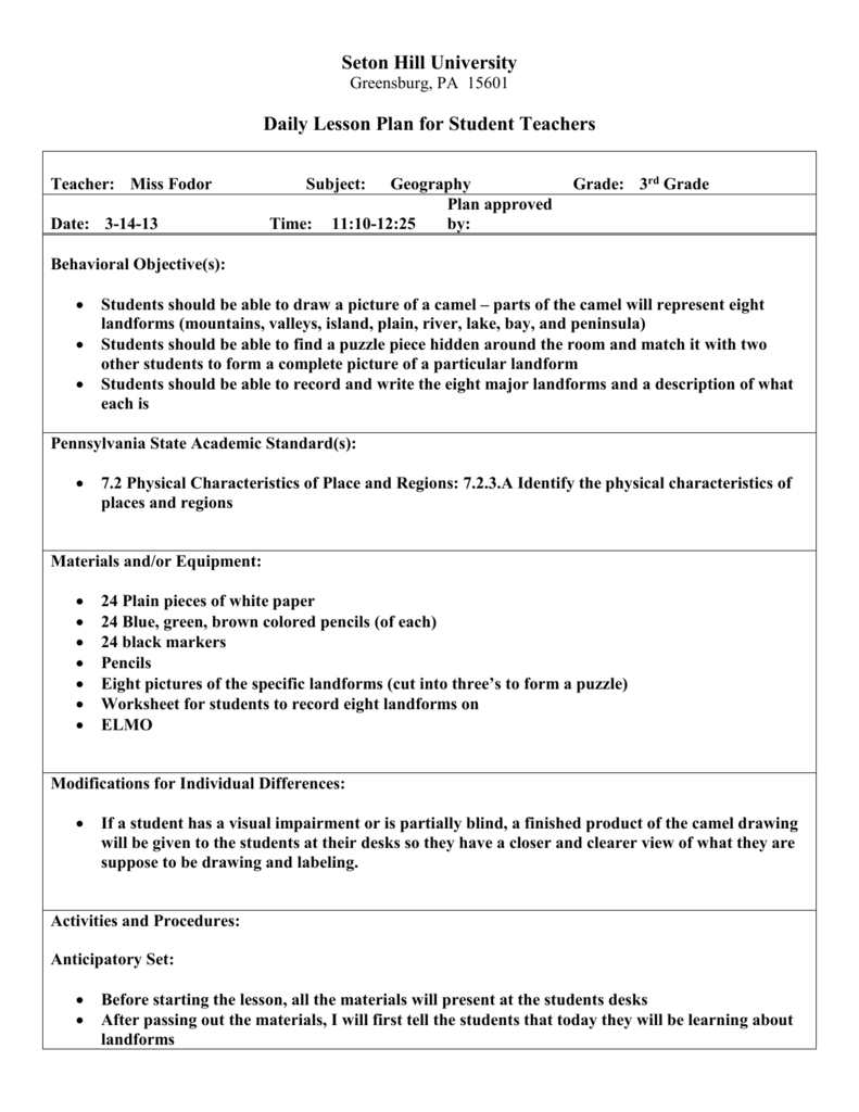 Geography Lesson Plan - Stephanie Fodor&amp;#039;s E