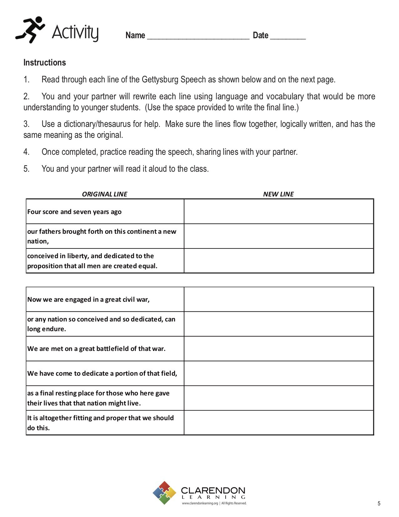 Gettysburg Address Lesson Plan | Clarendon Learning