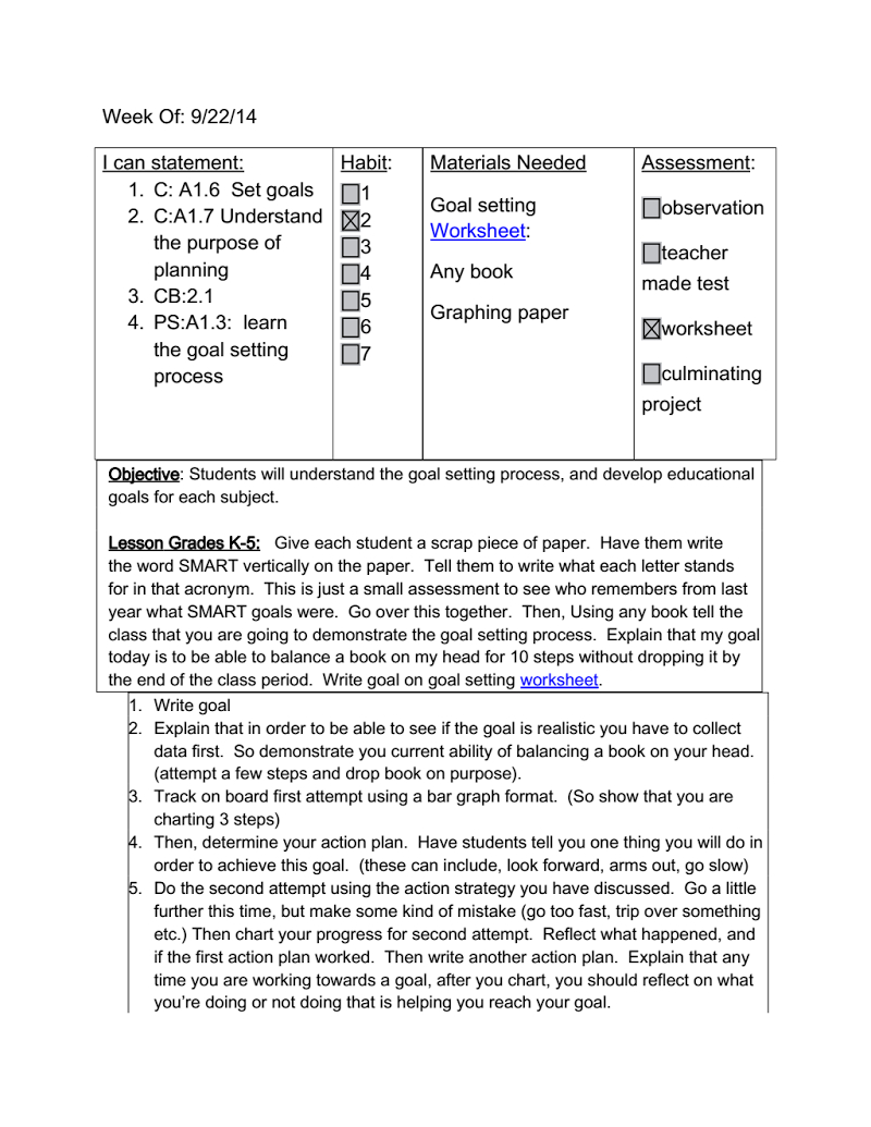 Goal Setting Lesson Plan.doc | Setting Lesson Plans, Goal