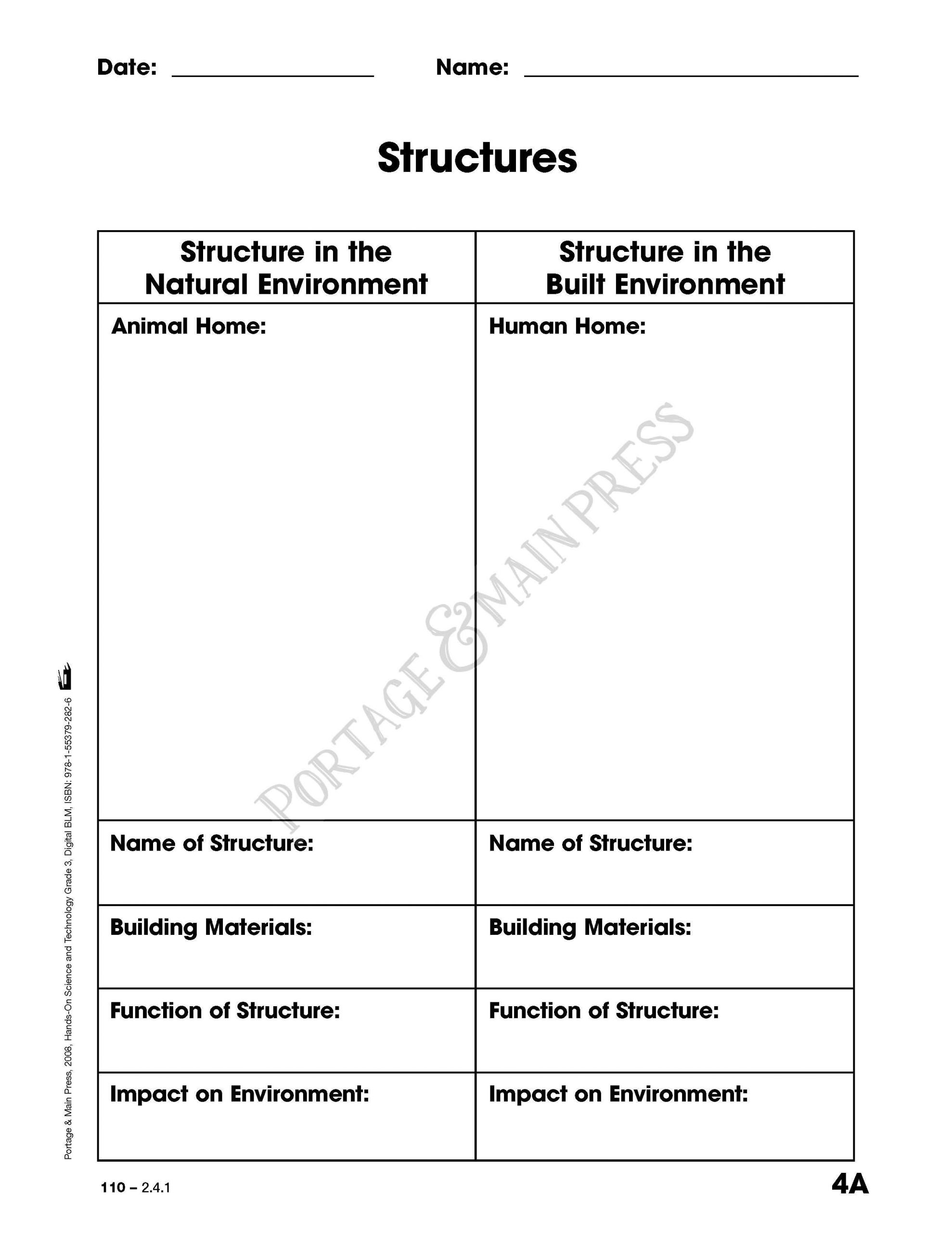 Grade 3 Science - Structures Activity Sheet | Third Grade