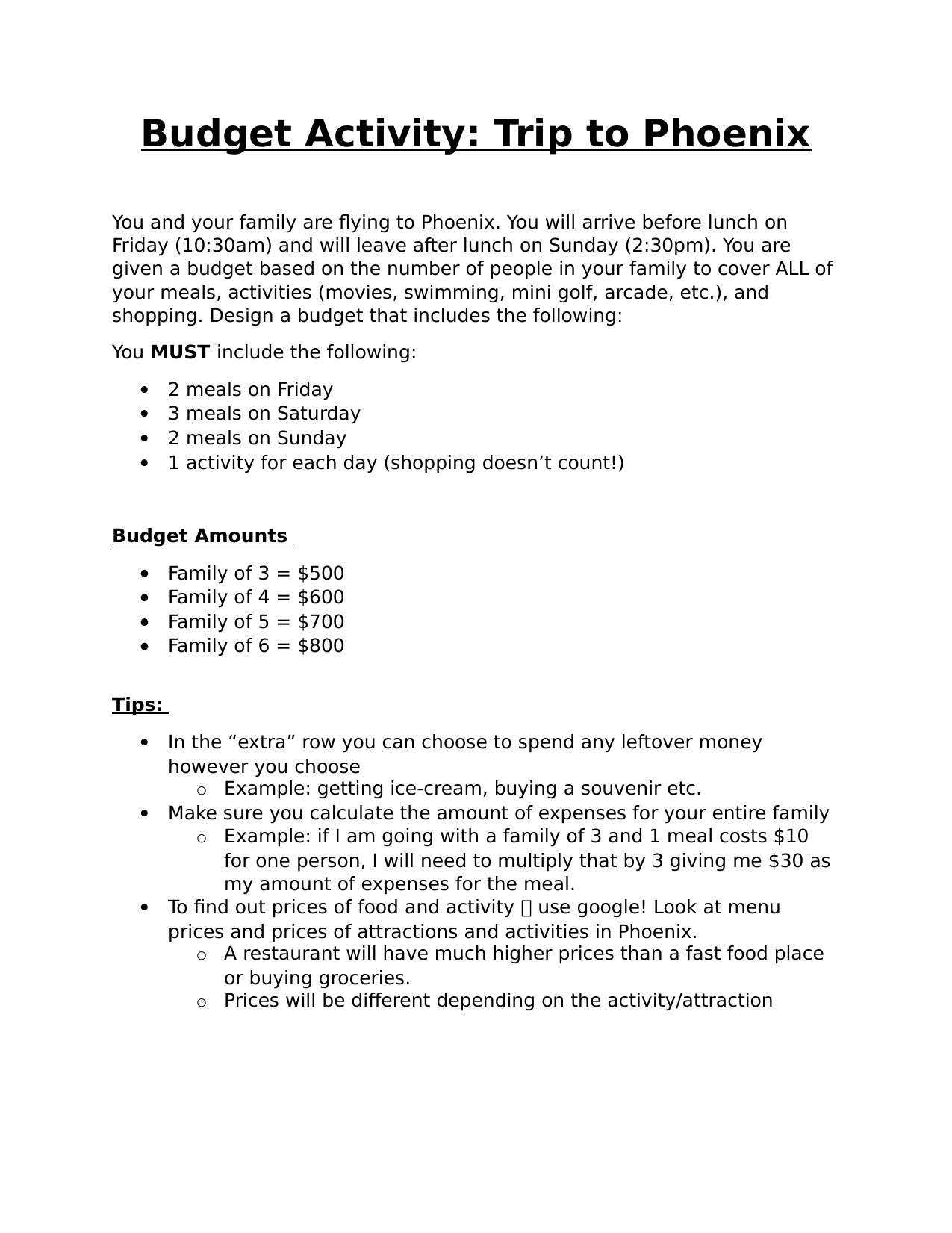 Grade 6 Budget Activity | Budgeting, How To Plan, Health