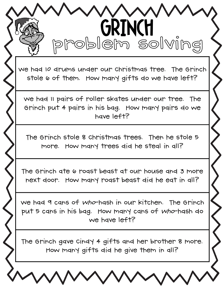 Grinch Proble Solving Activity.pdf | Grinch Day | Christmas