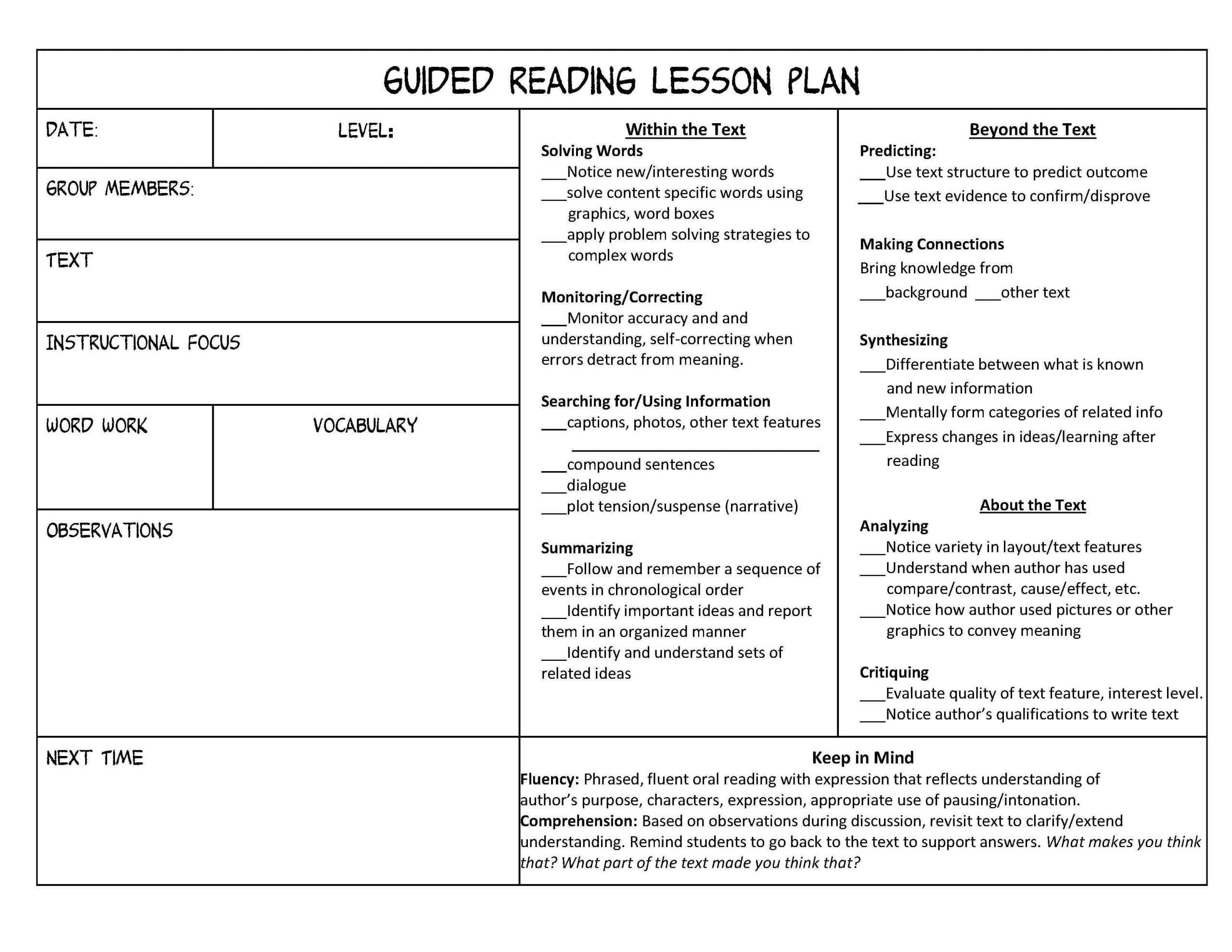 Jan Richardson Guided Reading Lesson Plan Lesson Plans Learning