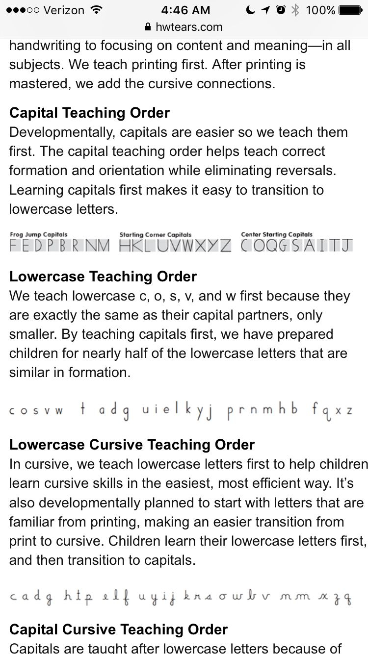 handwriting without tears order to teach letters