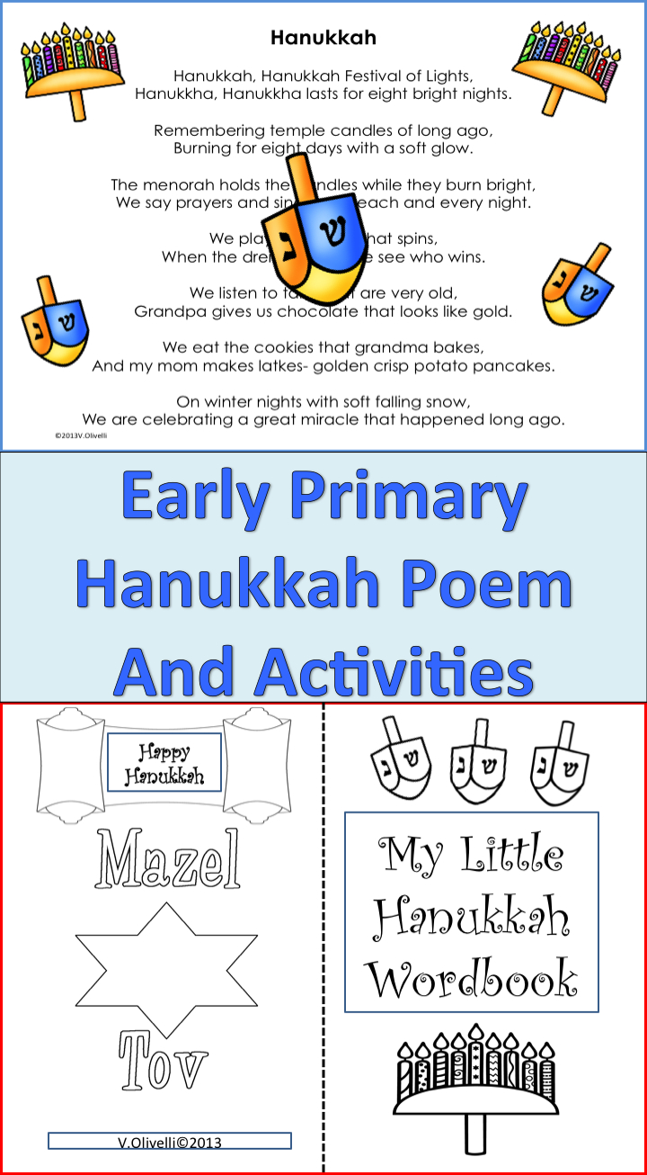 Hanukkah -Poem/activities Early Primary And Ell Newcomers