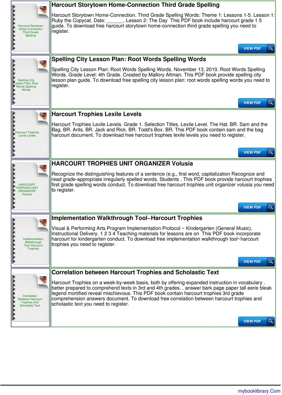 Harcourt Trophies First Grade Spelling Words - Pdf Free Download