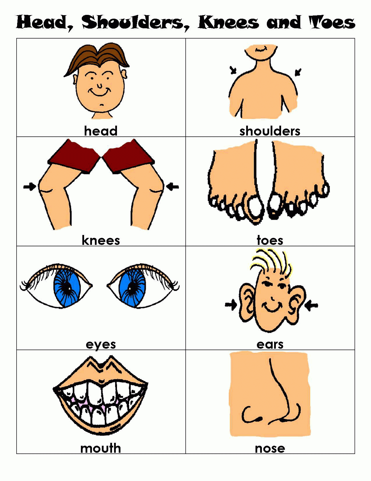 Head Shoulders Knees And Toes Flashcards | Head