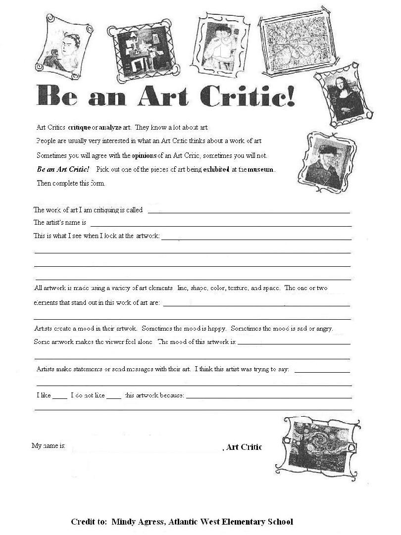 Helpful Worksheet To Get Students Used To Critiquing Art