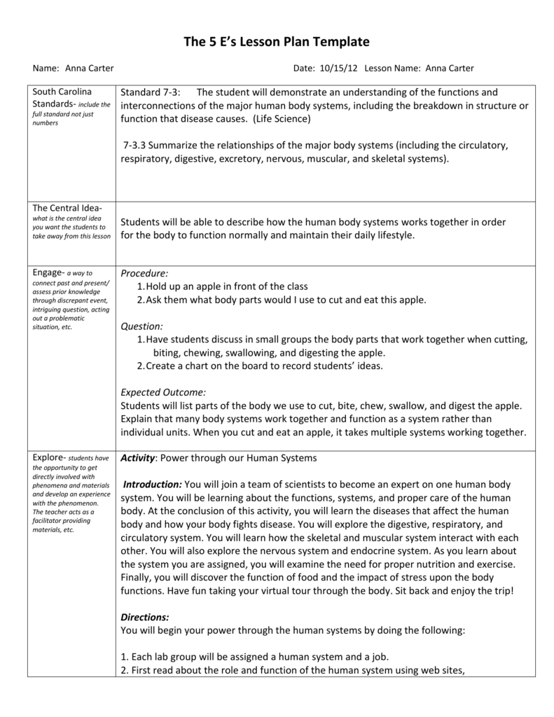 Human Body Systems Lesson Plan (Carter)