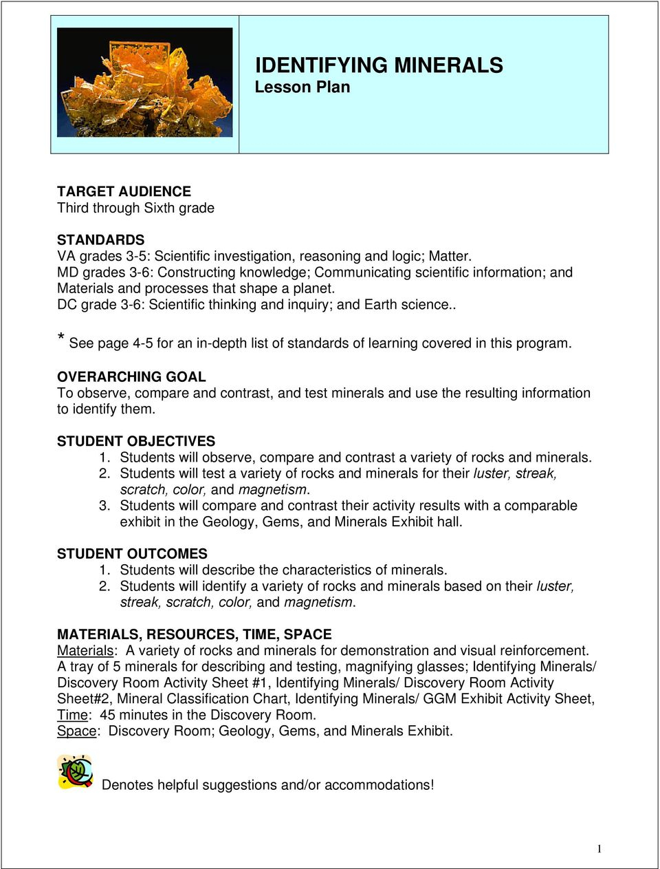 Identifying Minerals Lesson Plan - Pdf Free Download