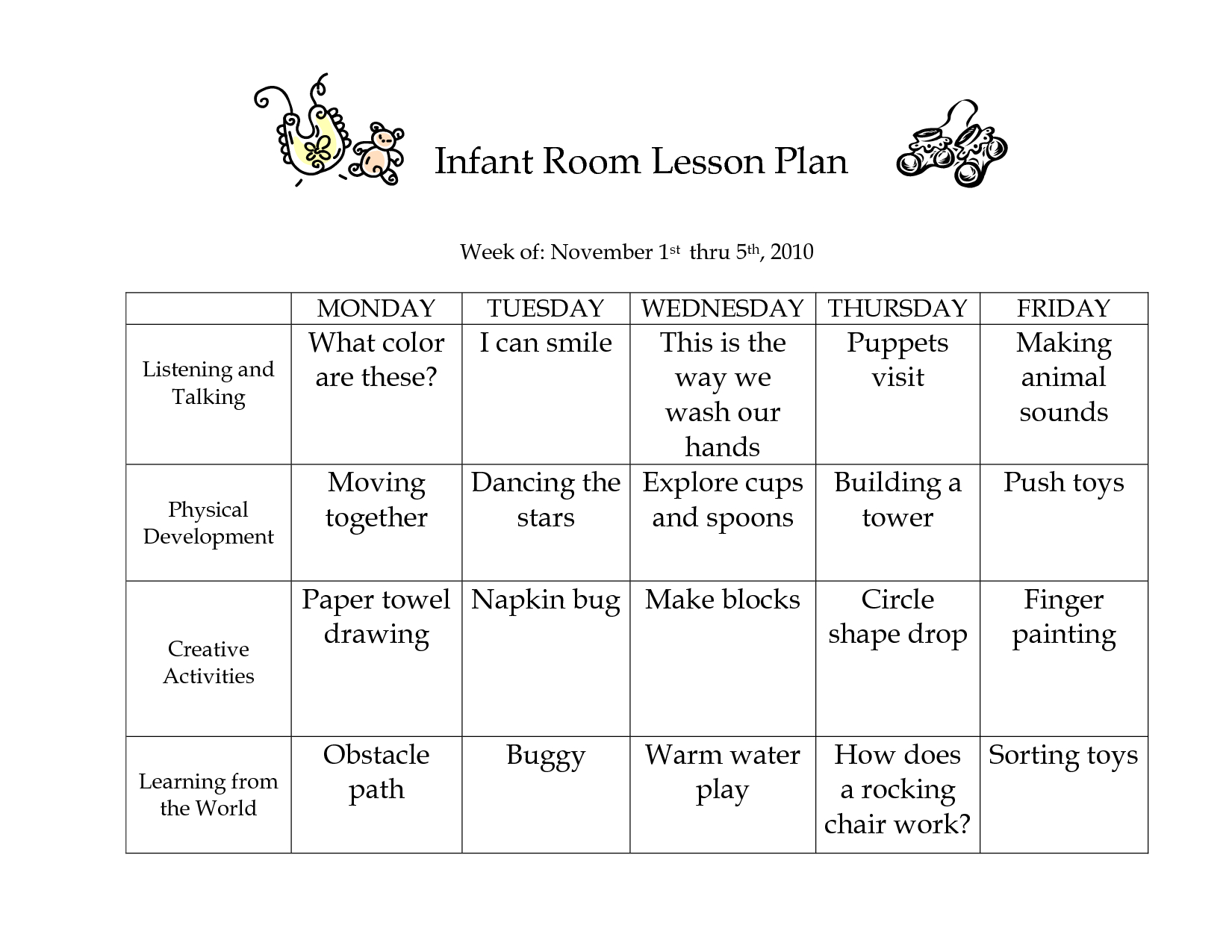 Infant Room Lesson Plan Week Of November 1St Thru 5Th_ 2010