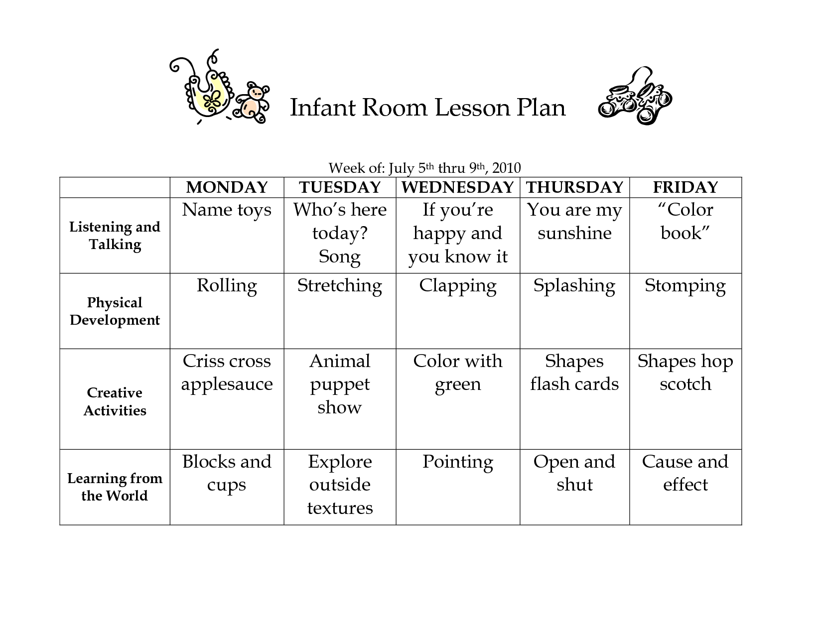 Infant Room Lesson Plan - Westlake Childcarelinzhengnd