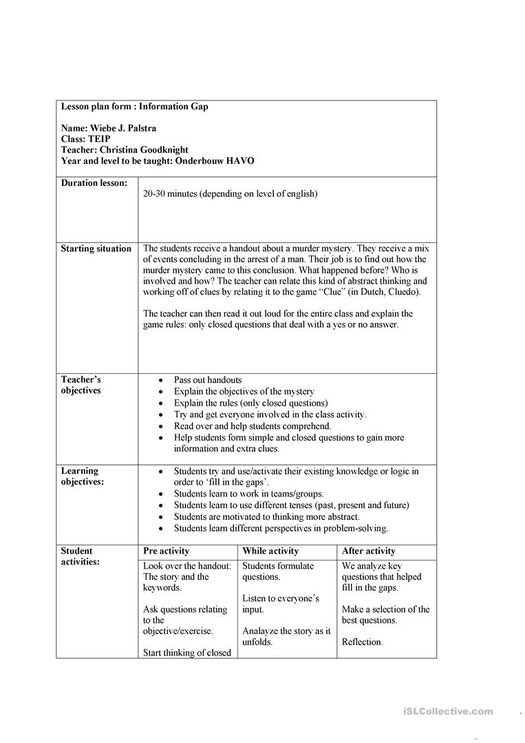 Information Gap Lesson Plan - English Esl Worksheets For