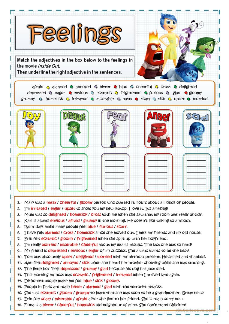 Inside Out - Feelings And Emotions - English Esl Worksheets