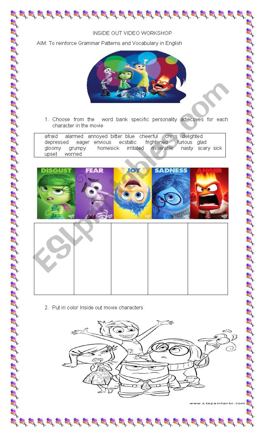 Inside Out Movie Workshop - Esl Worksheetjosedaniel