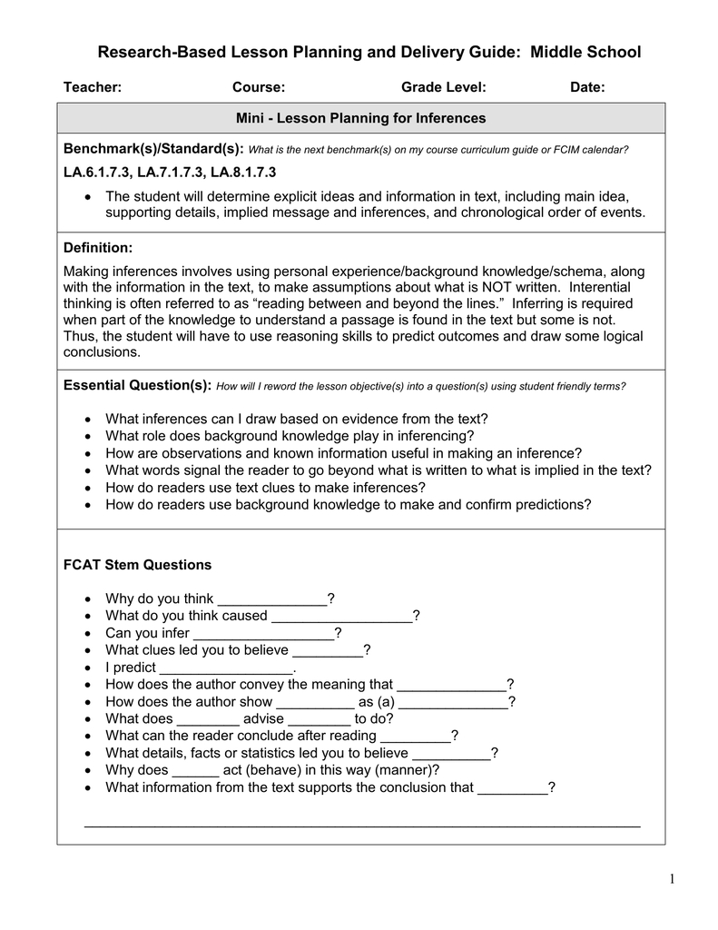 Instructional Focus Lesson Plan