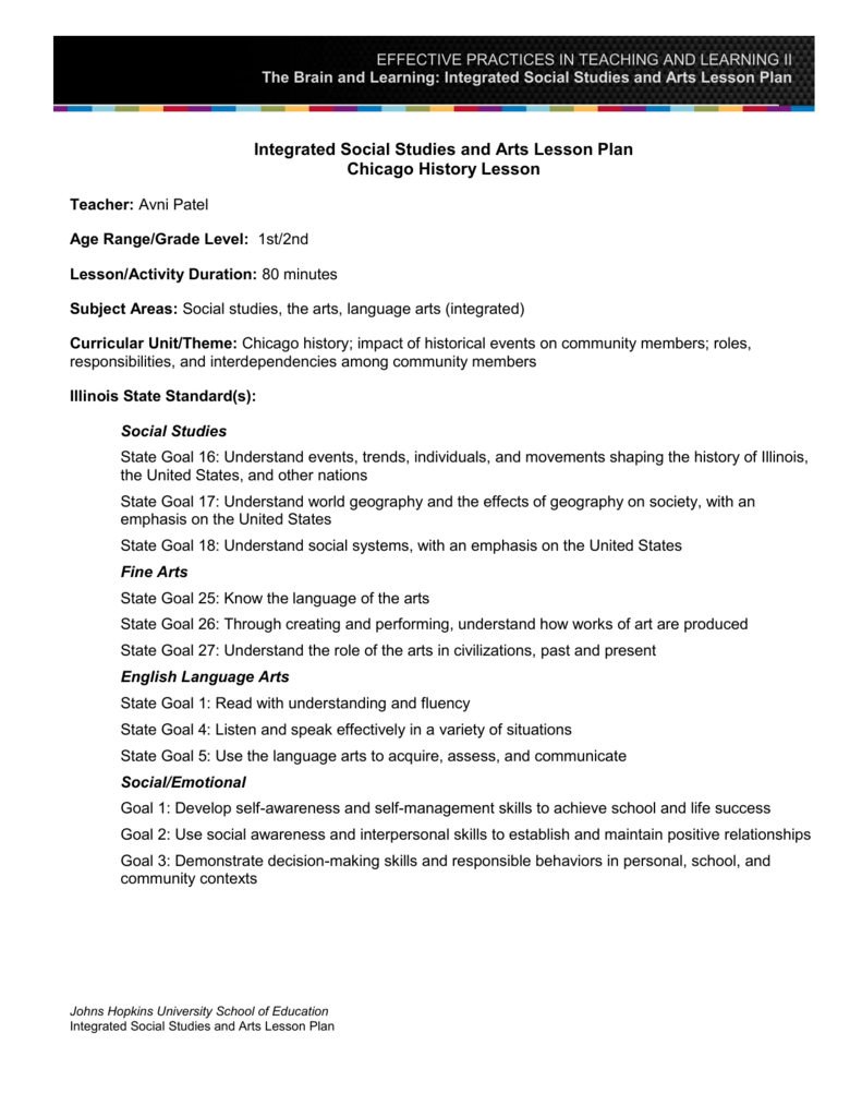 Integrated Social Studies And Arts Lesson Plan