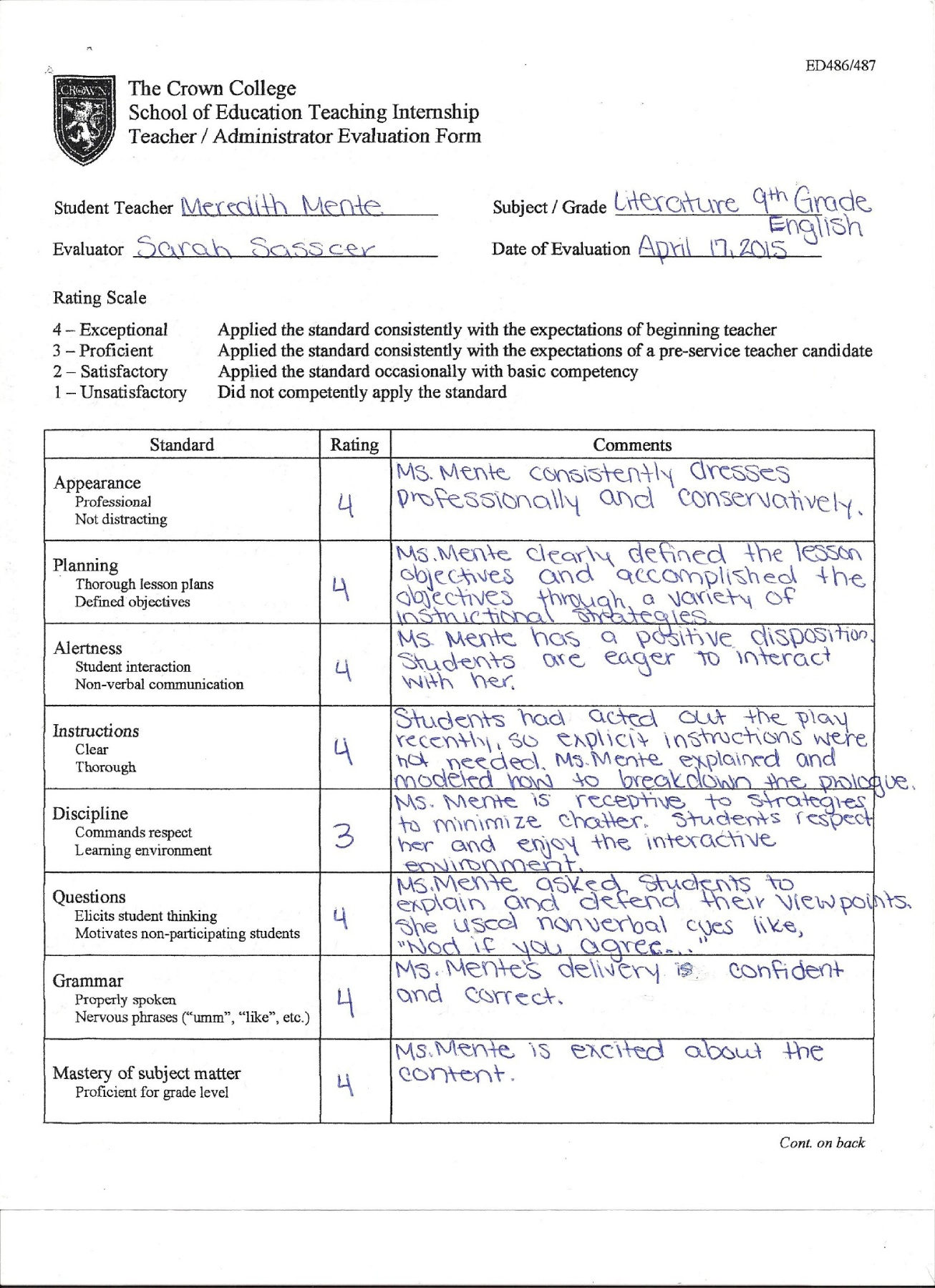 Internship Lesson Plan For Academic Dean Evaluation Pages 1