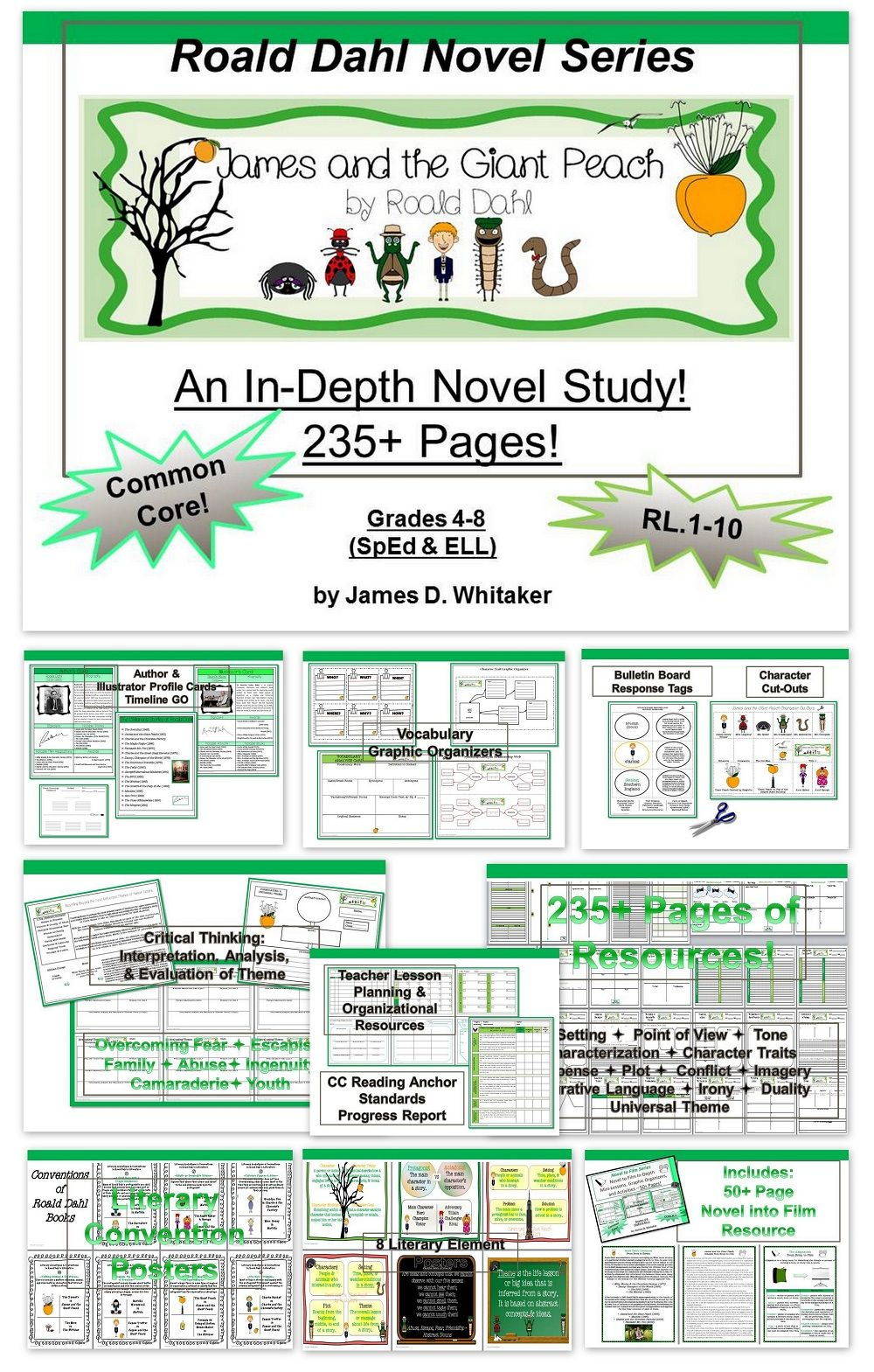 James And The Giant Peach Roald Dahl Novel Study Common Core