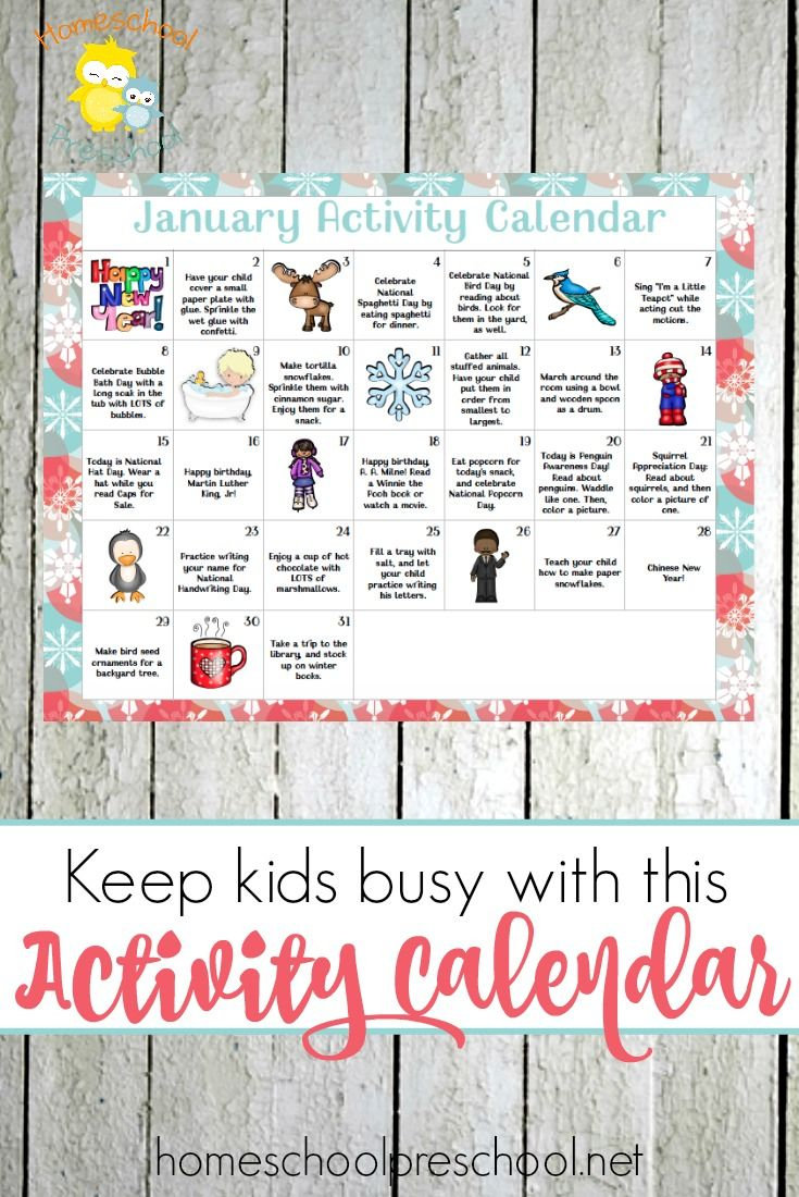 January Preschool Activity Calendar | Preschool Activity