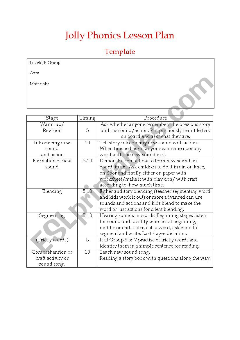 Jolly Phonics Adaptable Lesson Plan - Esl Worksheetalexaf