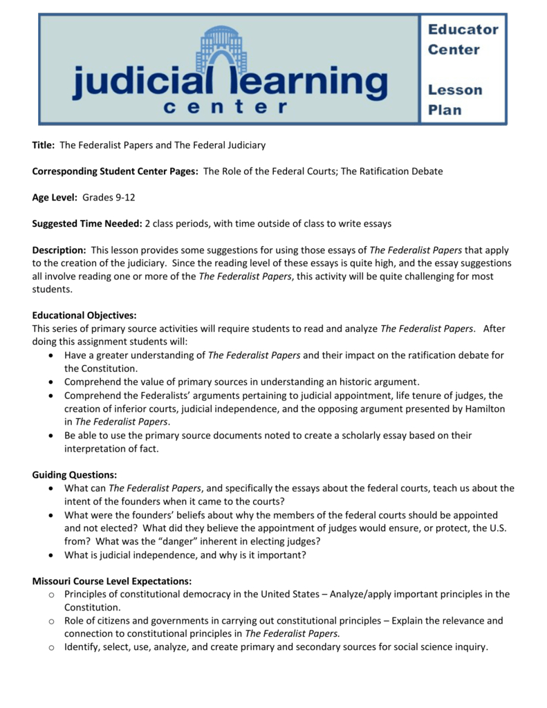 Judicial Learning Center – Lesson Plan