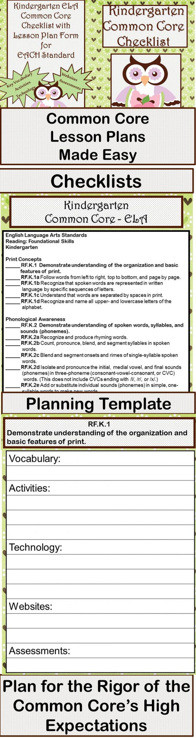 Kindergarten Ela Common Core Checklist - Lesson Planning