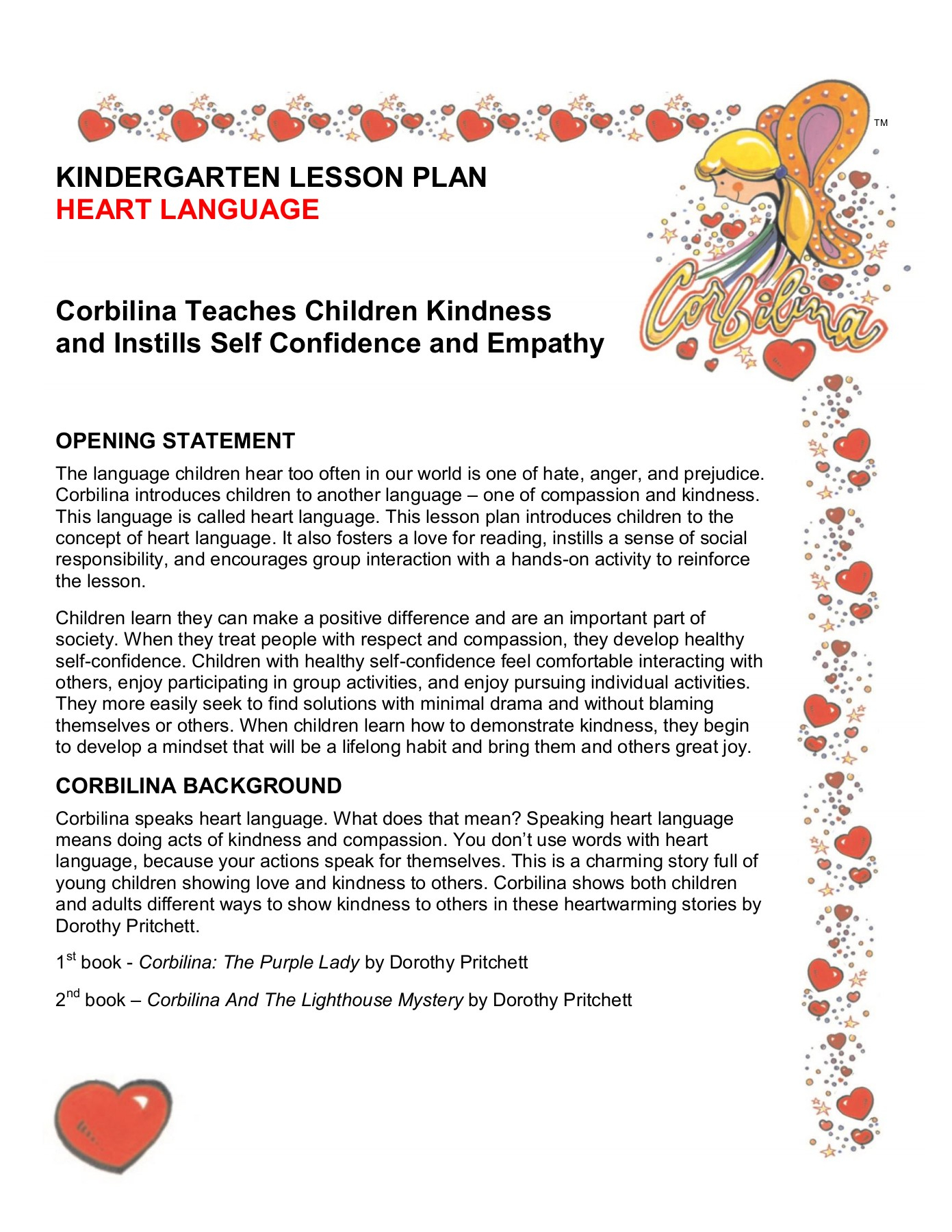 Kindergarten Lesson Plan Heart Language Corbilina Teaches