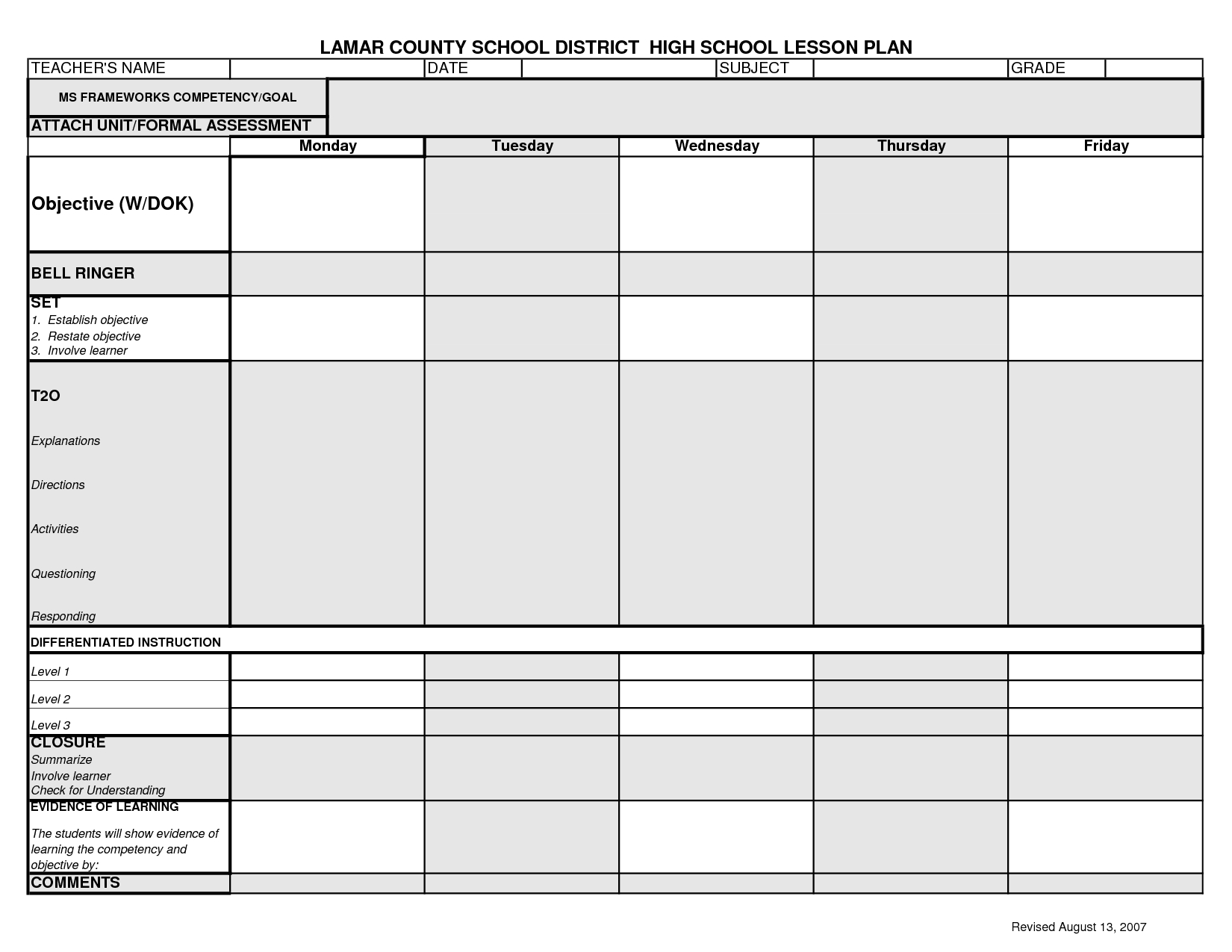 Lcsd High School Lesson Plan Template | High School Lesson