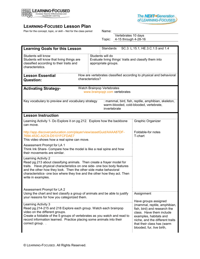 Learning-Focused Lesson Plan