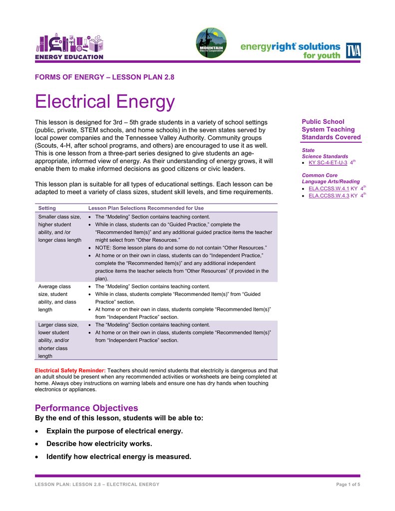 Lesson Plan 2.8 Electrical Energy